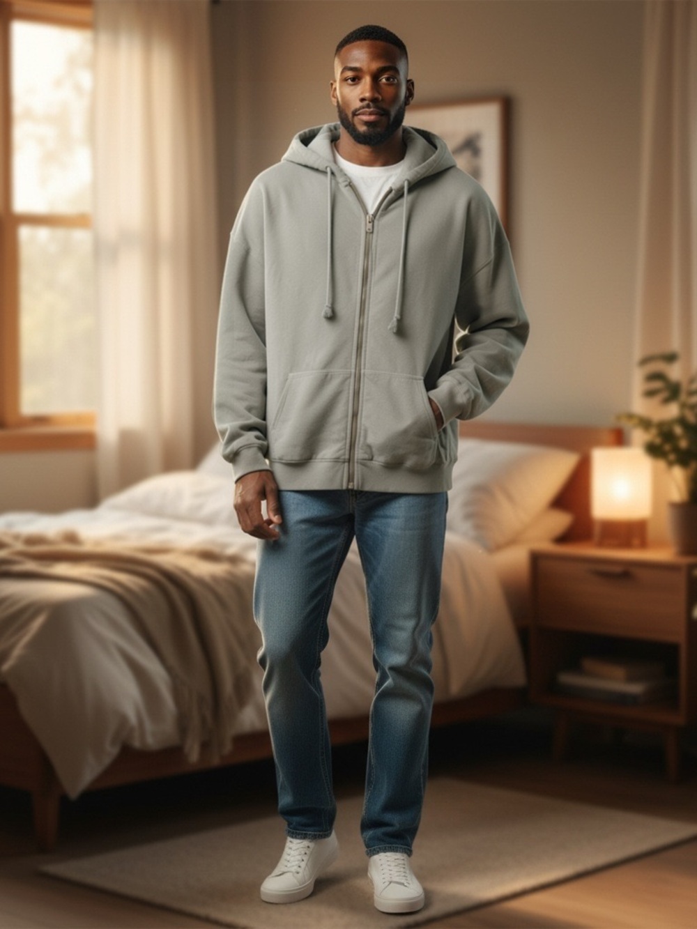 Brandy Melville John Galt Men's Zip-Up Hoodie Sweater - Sage Green OS